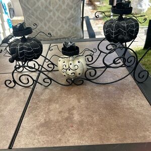 Elegant Black and White Pumpkin Candle Holder Trio